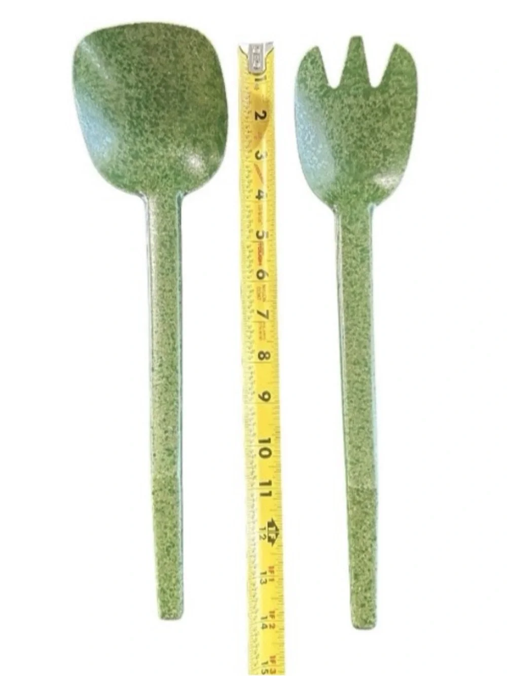 Flintwood Salad Serving Set Kitchenware Melamine Green Fork Spoon VTG 13.5